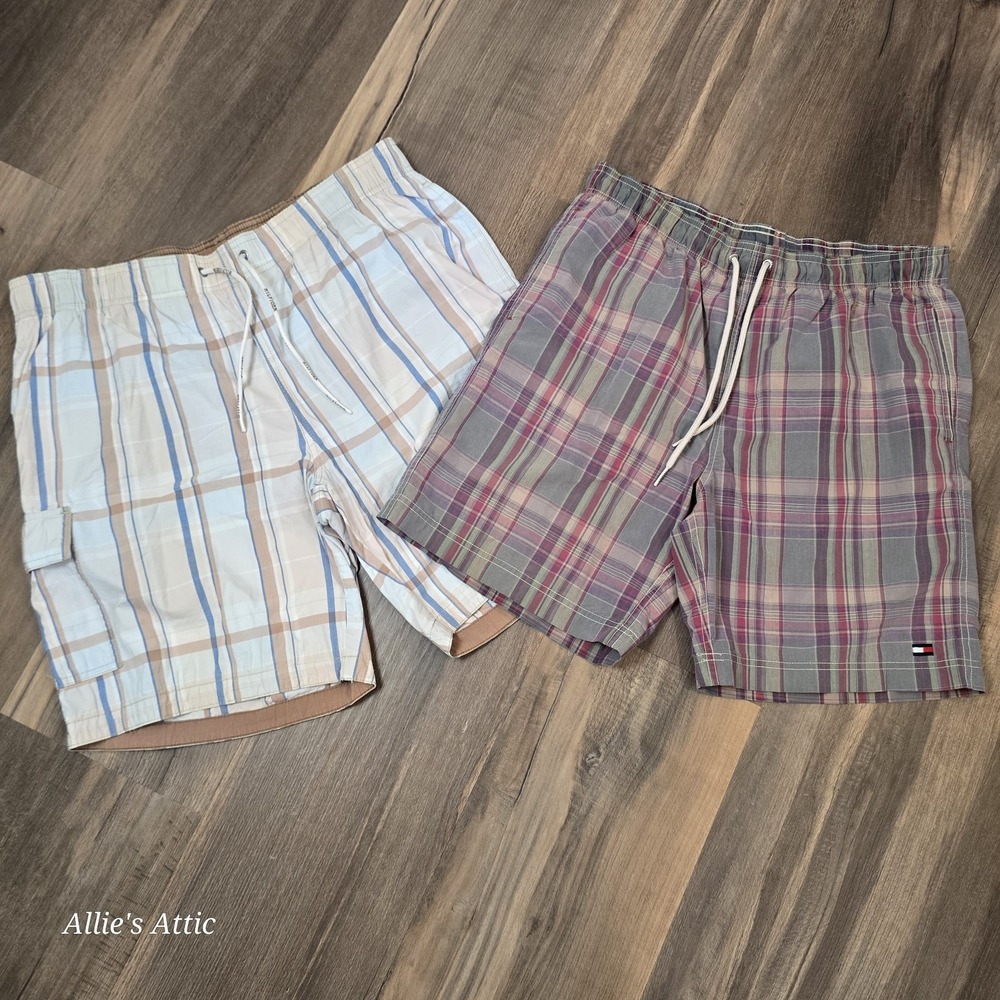 Tommy Hilfiger Swim Trunks Mens 34 Plaid Board Shorts Lined Beach Surf Preppy M